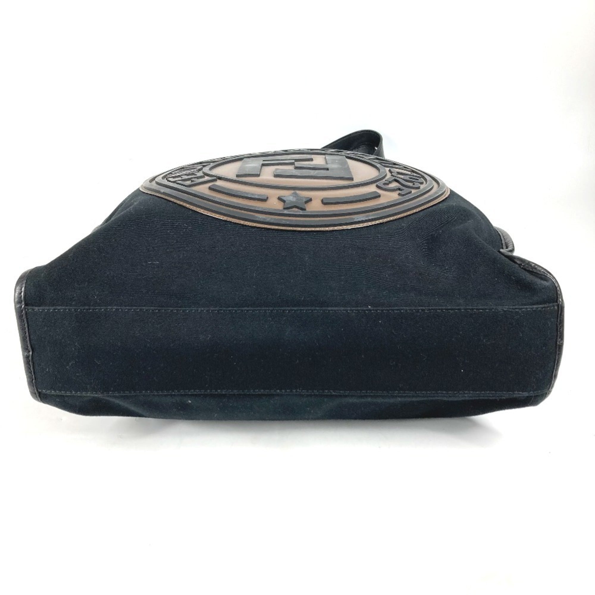 Fendi Black Brown Canvas Leather Shoulder Bag Tote Bag