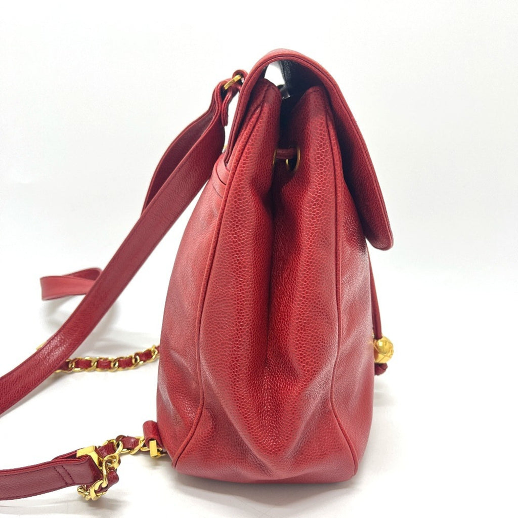 Chanel Red Color Grained Calfskin Backpack