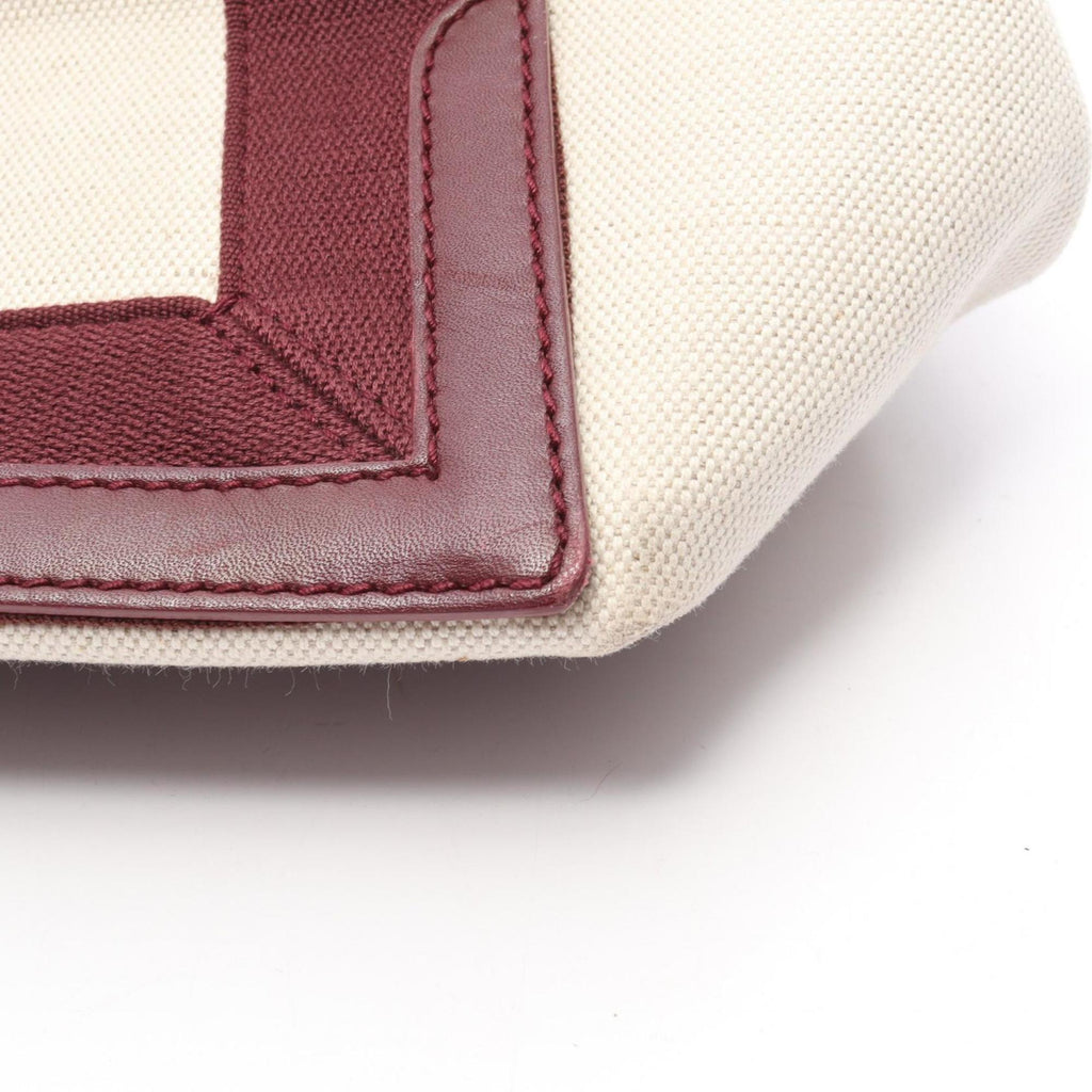 Balenciaga Bordeaux Ivory Canvas Leather Pouch Tote