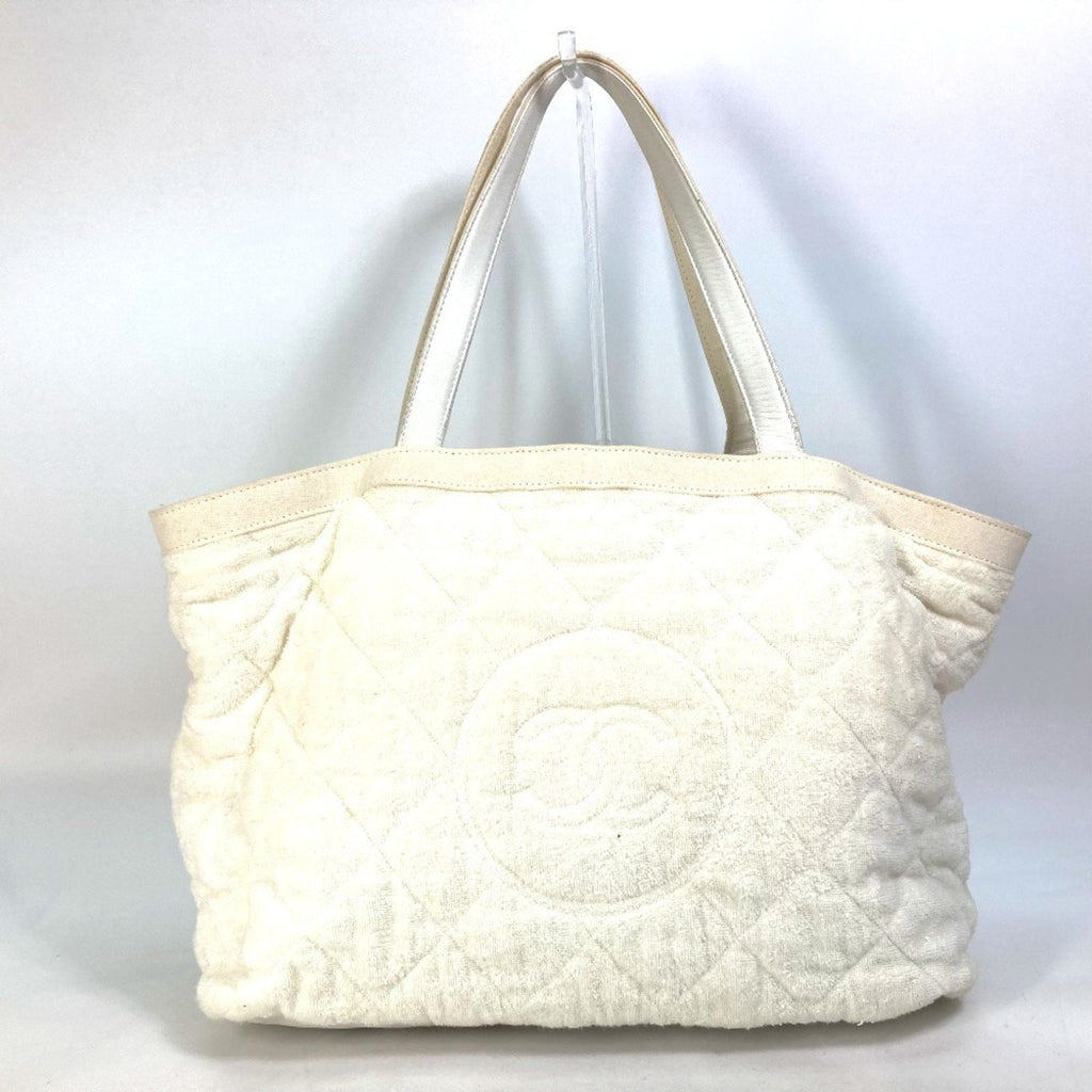 Chanel White Cotton Leather Beach Bag Shoulder Bag Tote Bag