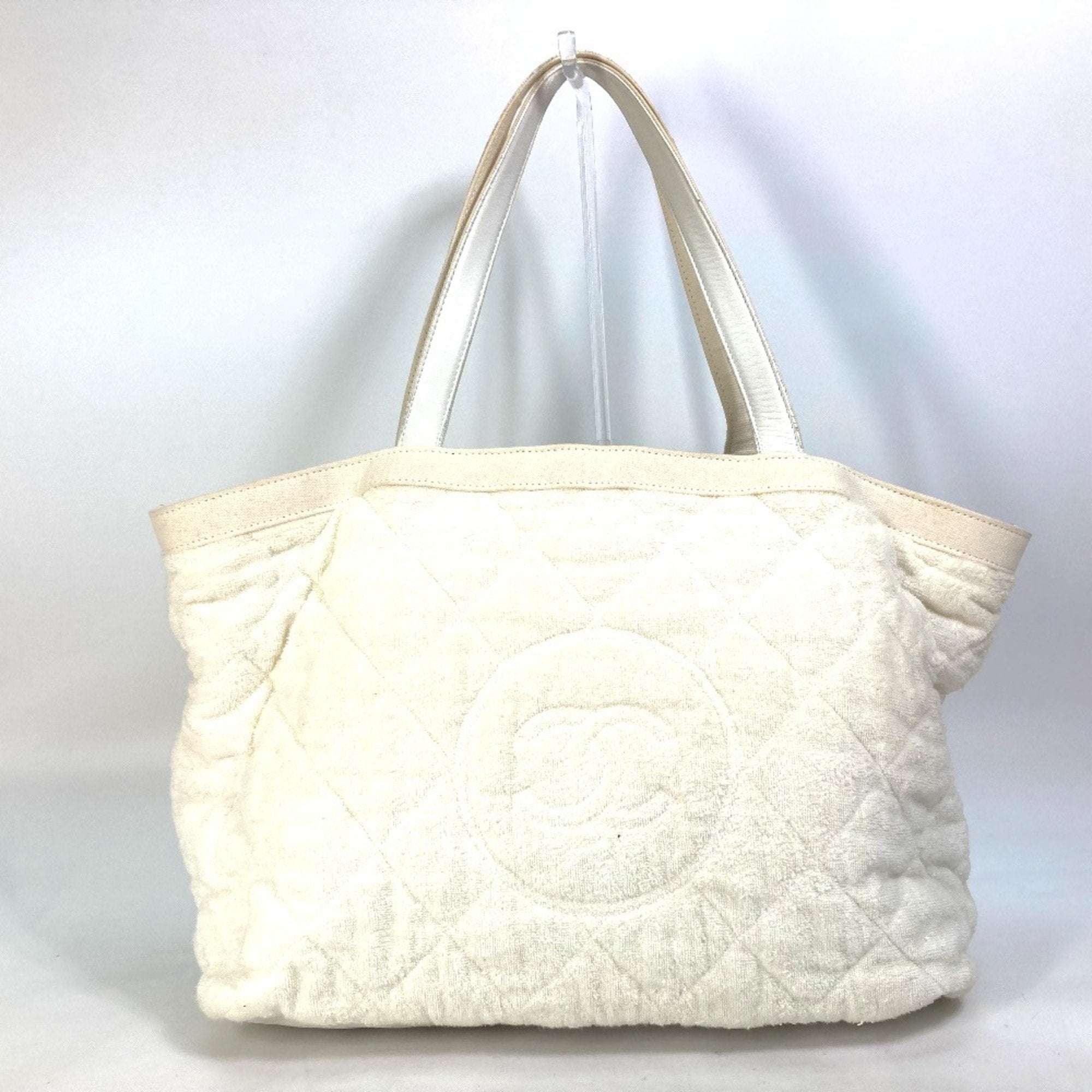 Chanel White Cotton Leather Beach Bag Shoulder Bag Tote Bag