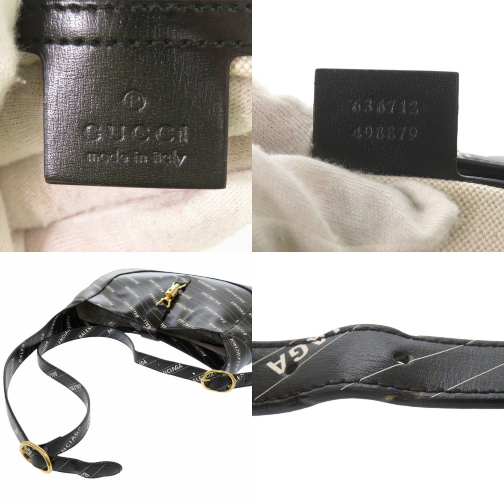 Gucci Black White Leather Shoulder Bag (Pre-Owned)