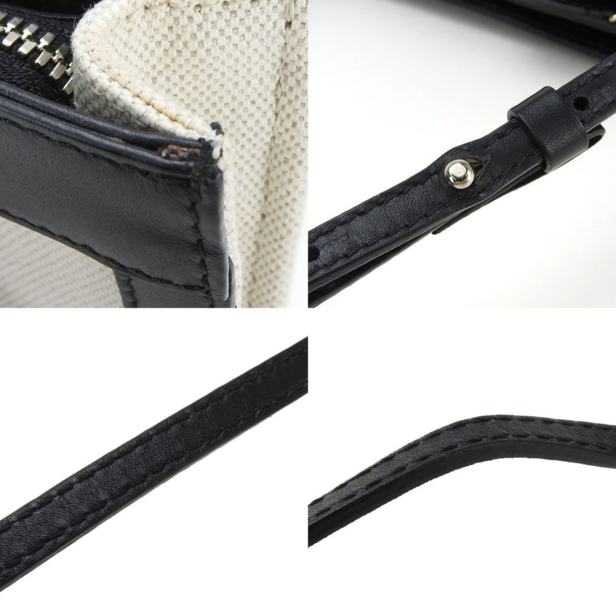 Balenciaga Black Ivory Canvas Leather Pochette Shoulder