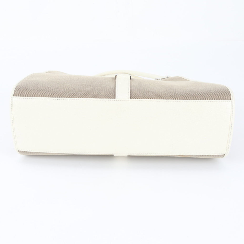 Gucci Jackie Beige White Leather Canvas Handbag (Pre-Owned)
