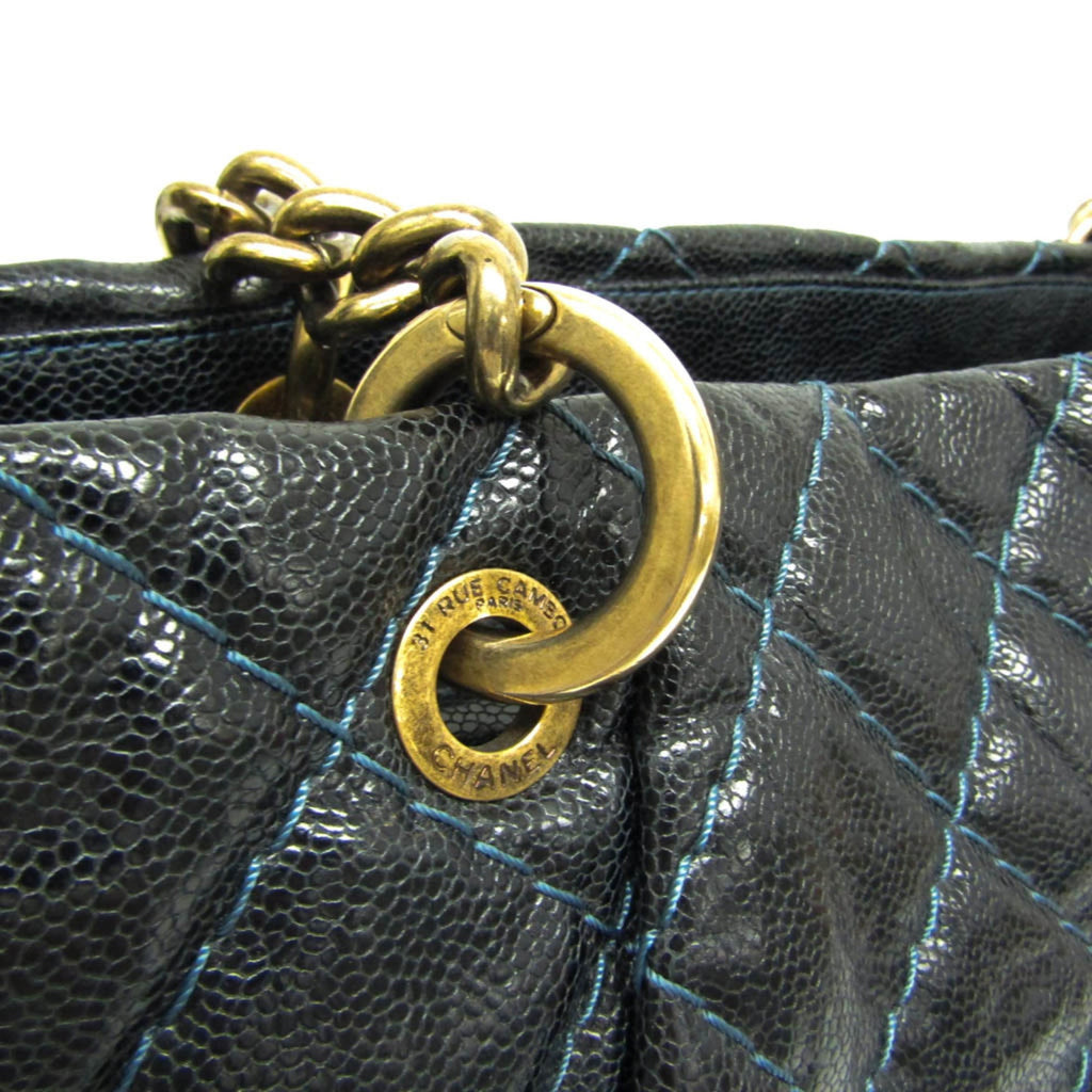 Chanel Matelasse Black Navy Grained Calfskin Tote Bag
