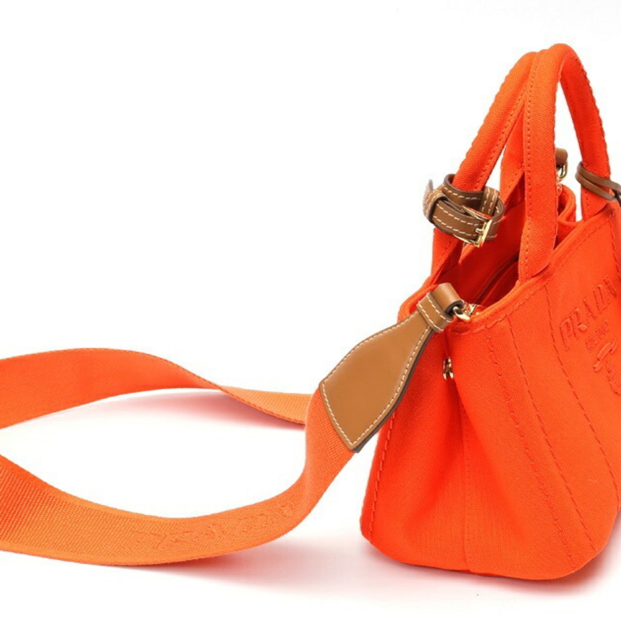 Prada Orange Cotton Canvas Handbag Tote Bag