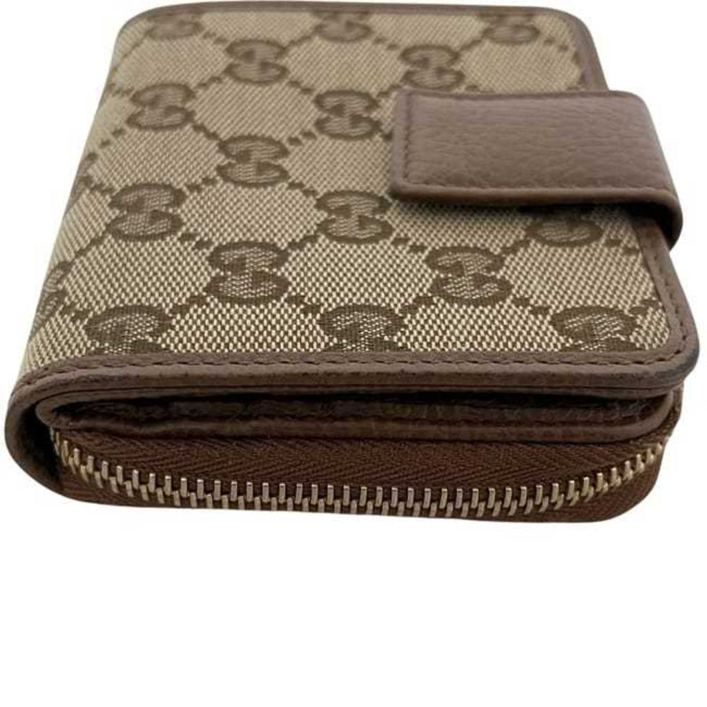 Gucci Beige Brown Brown Gg Gg Canvas Leather Wallet (Bi-Fold) (Pre-Owned)