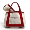 Balenciaga Red Color White Canvas Leather Handbag Tote