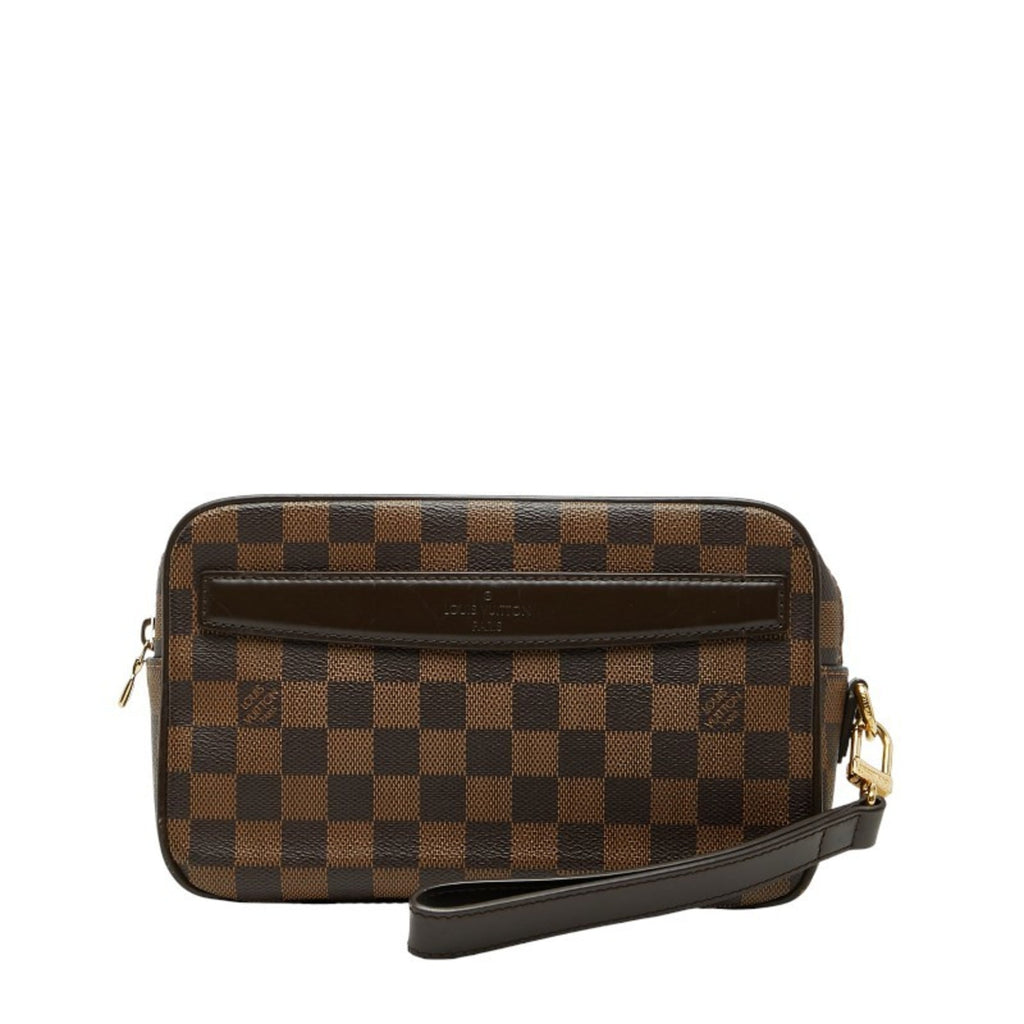 Louis Vuitton Brown Damier Canvas Pvc Leather Clutch Bag Pochette