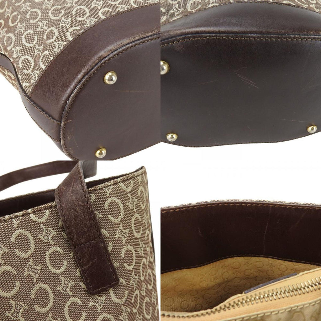 Celine Beige Dark Brown Canvas Leather Tote Bag