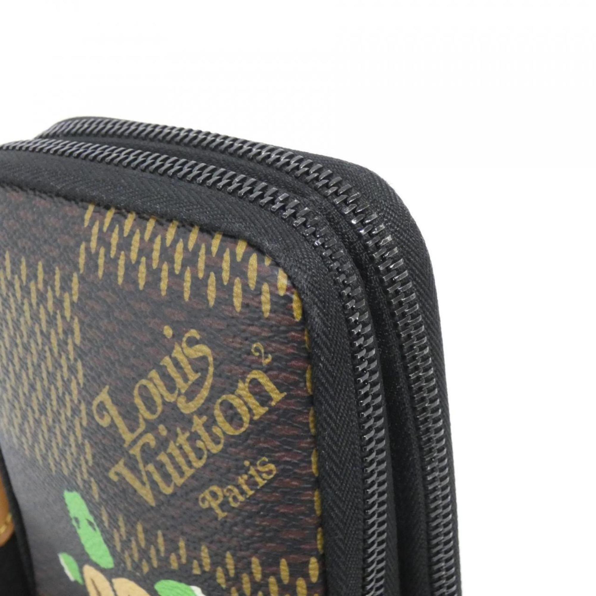 Louis Vuitton Black Brown Coated Canvas Phone Wallet