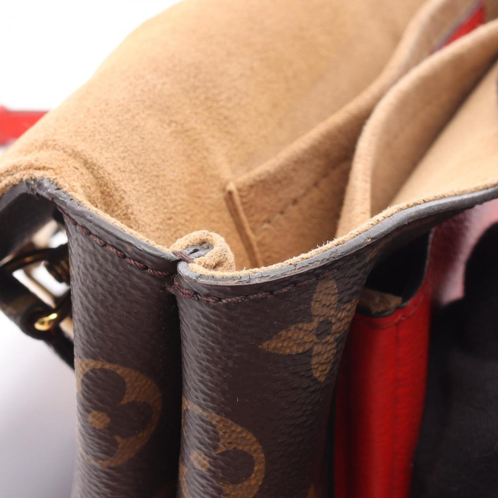 Louis Vuitton Brown Red Color Coated Canvas Leather Handbag