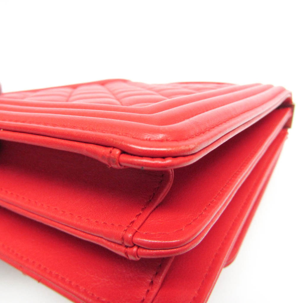 Chanel Boy Chanel Red Color Leather Shoulder Bag