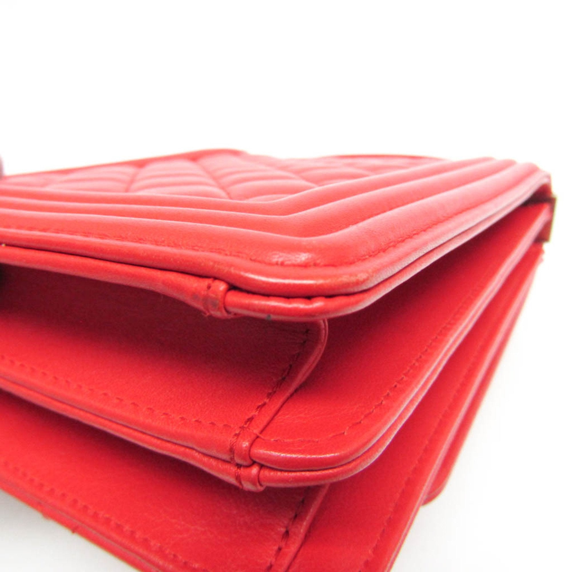 Chanel Boy Chanel Red Color Leather Shoulder Bag