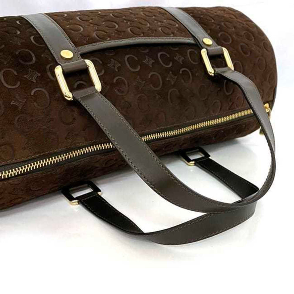 Celine Brown Suede Leather Boston Bag Handbag