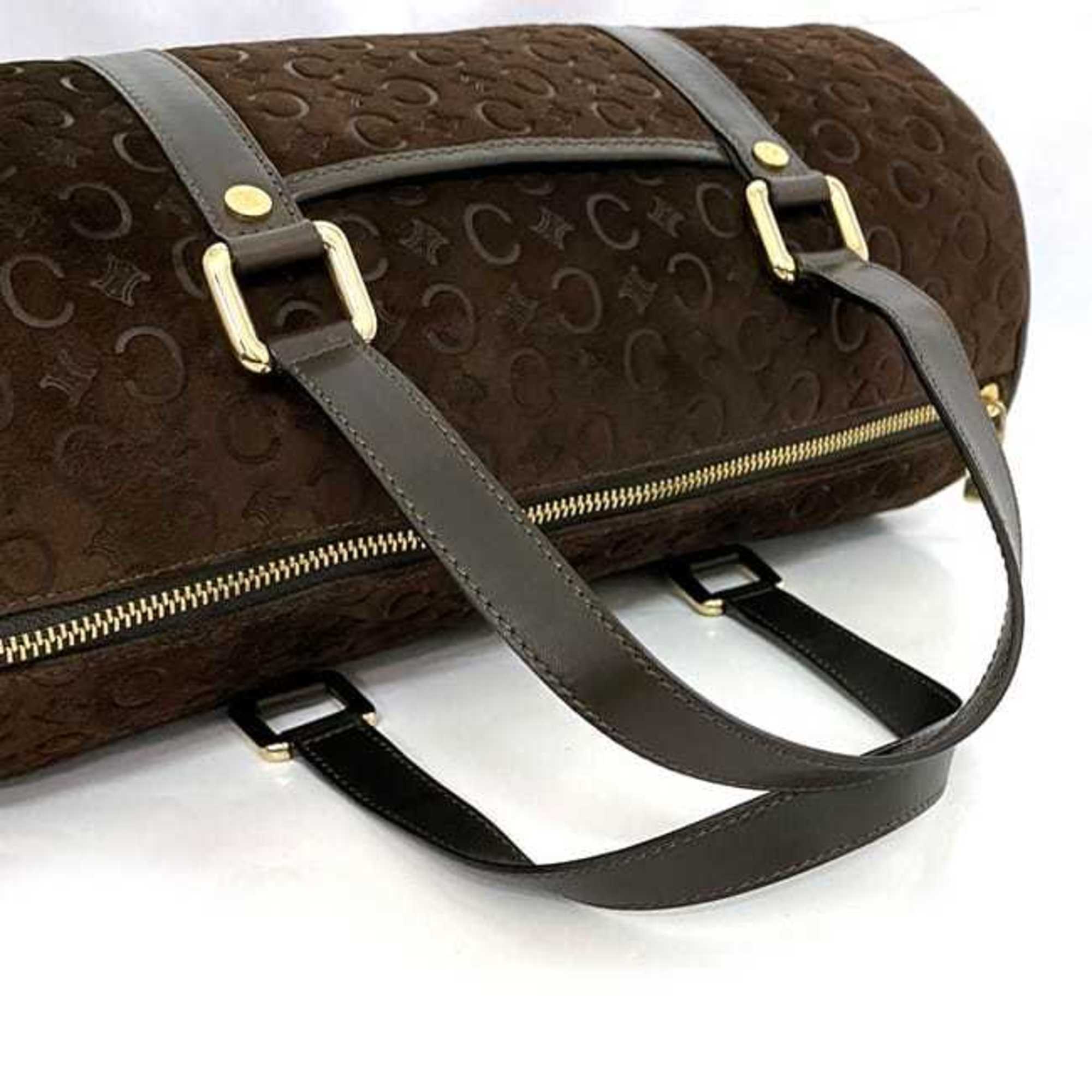 Celine Brown Suede Leather Boston Bag Handbag