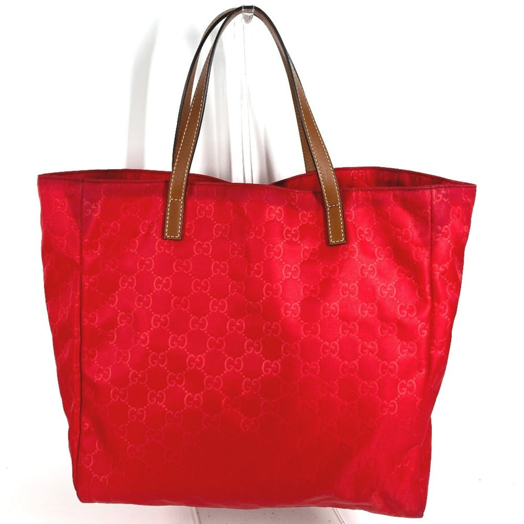 Gucci Red Color Leather Nylon Shoulder Bag Tote Bag (Pre-Owned)
