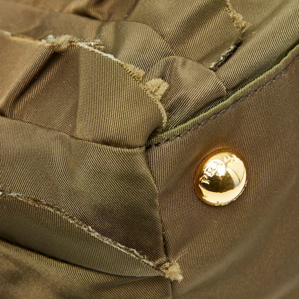 Prada Brown Khaki Nylon Leather Handbag Tote Bag