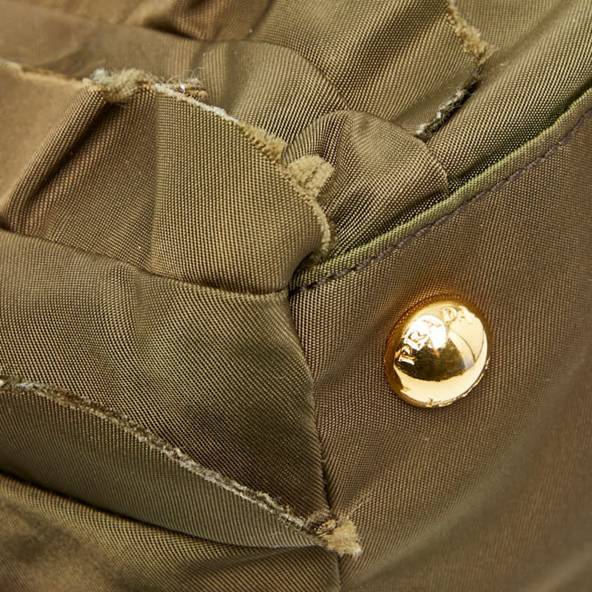 Prada Brown Khaki Nylon Leather Handbag Tote Bag