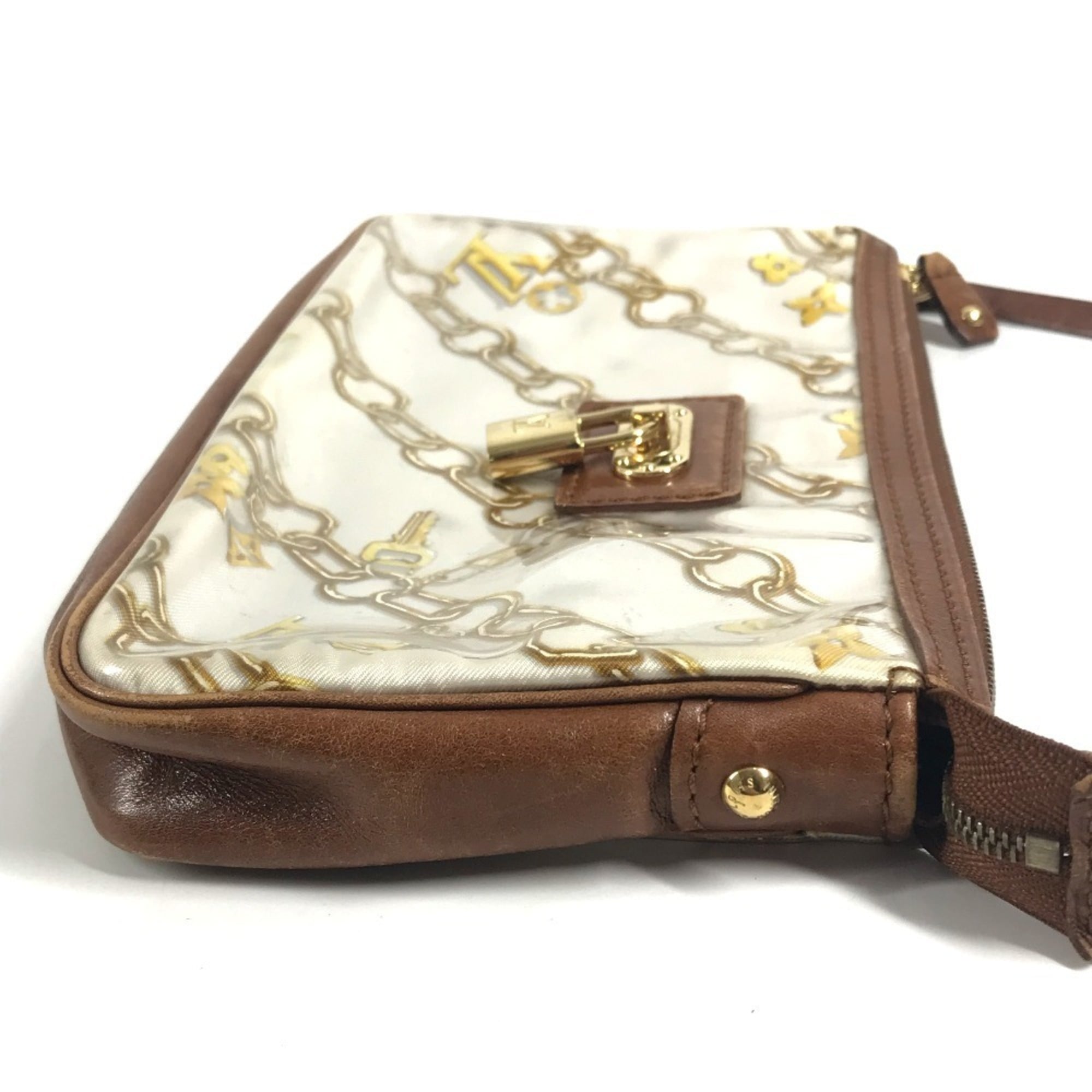 Louis Vuitton Brown White Vinyl Leather Handbag Pouch Shoulder Bag