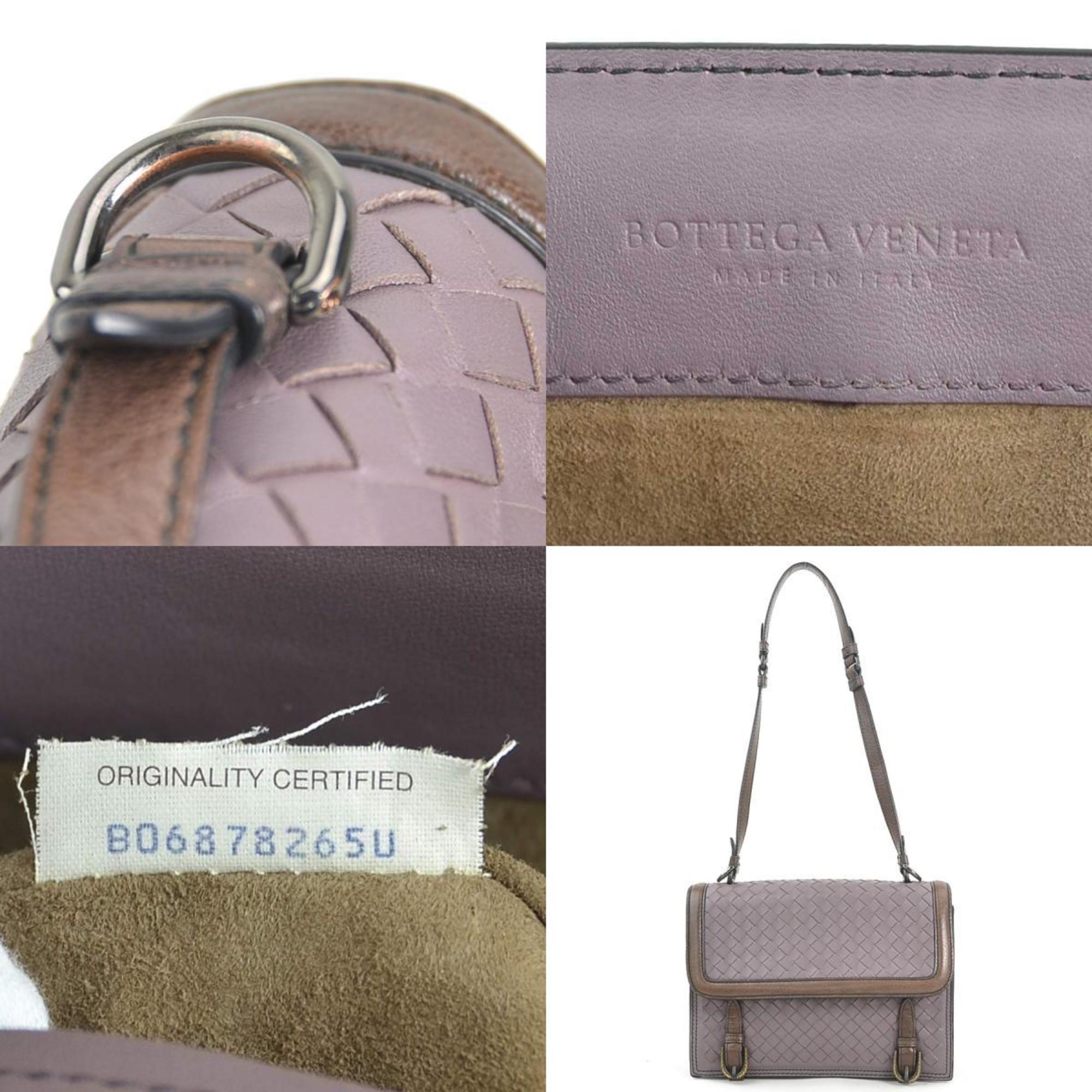 Bottega Veneta Intrecciato Purple Brown Leather Shoulder Bag