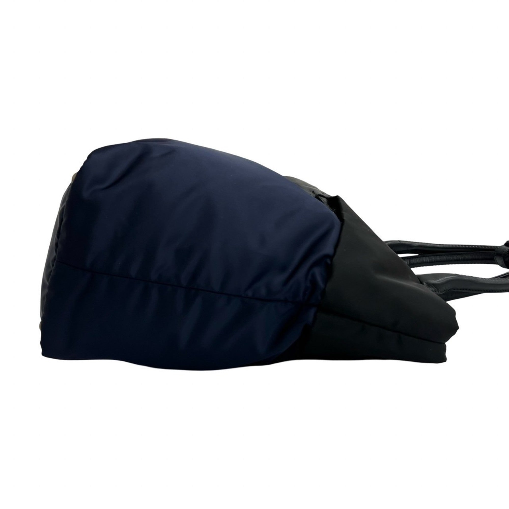 Prada Black Navy Nylon Leather Handbag Shoulder Bag Tote Bag