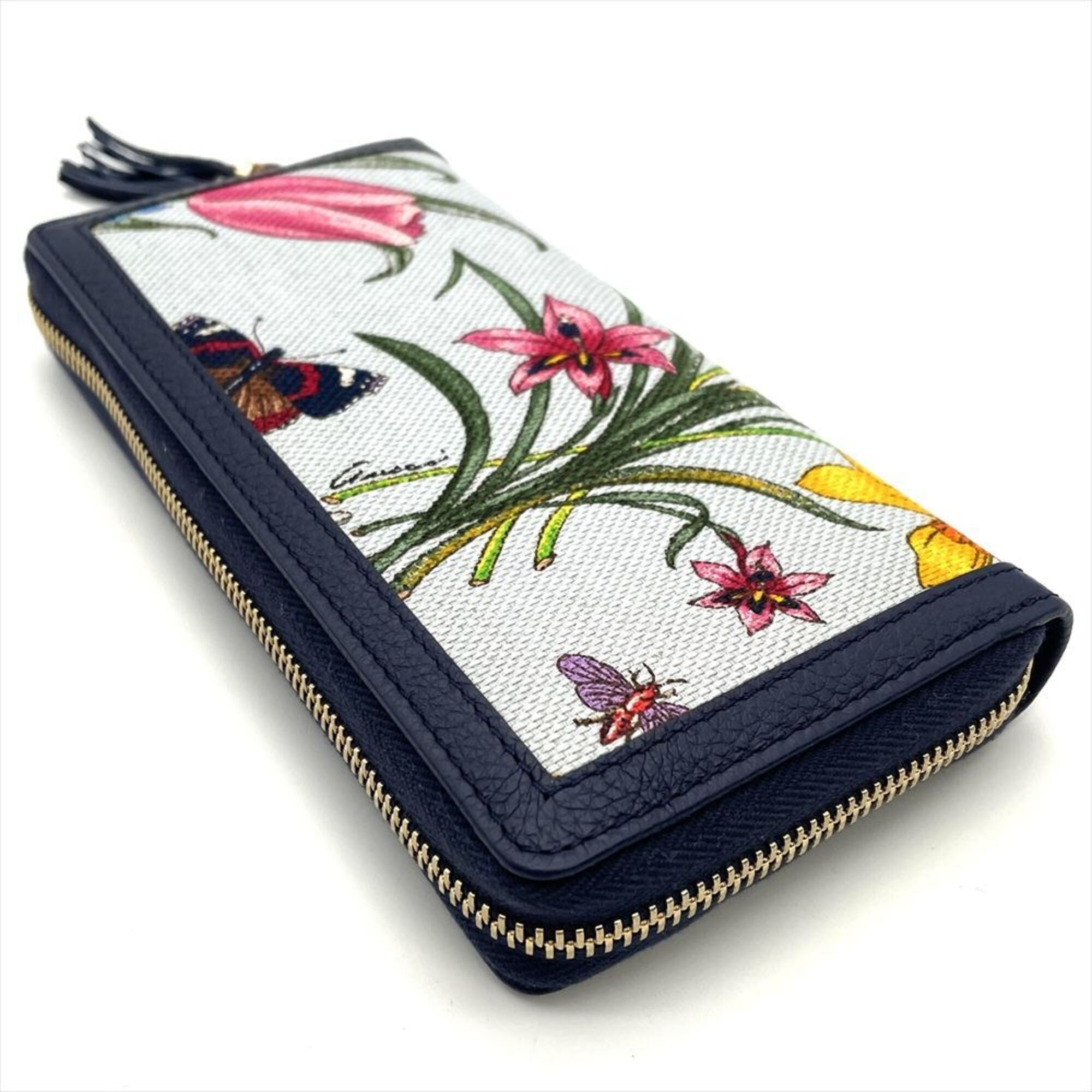 Gucci Navy Gg Leather Canvas Long Wallet (Bi-Fold) (Pre-Owned)