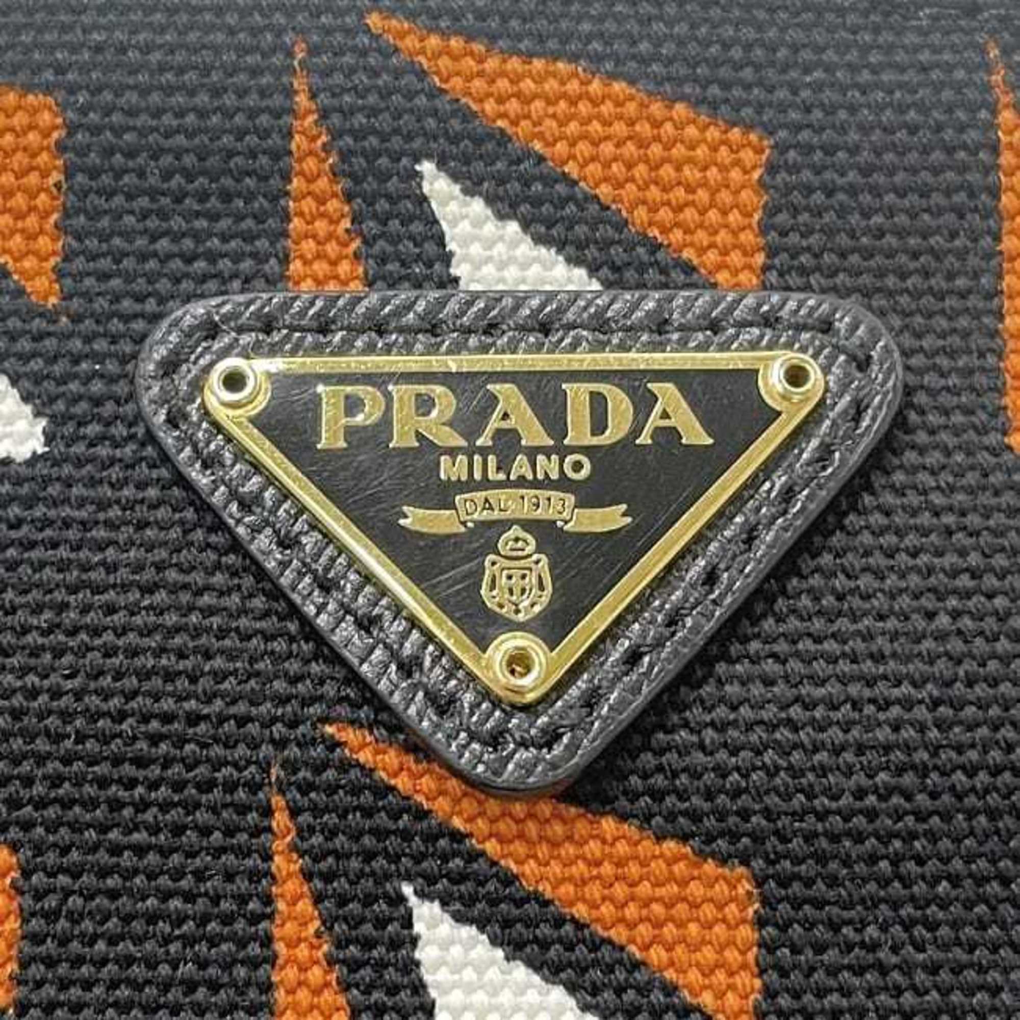 Prada Black Orange Canvas Leather Pouch