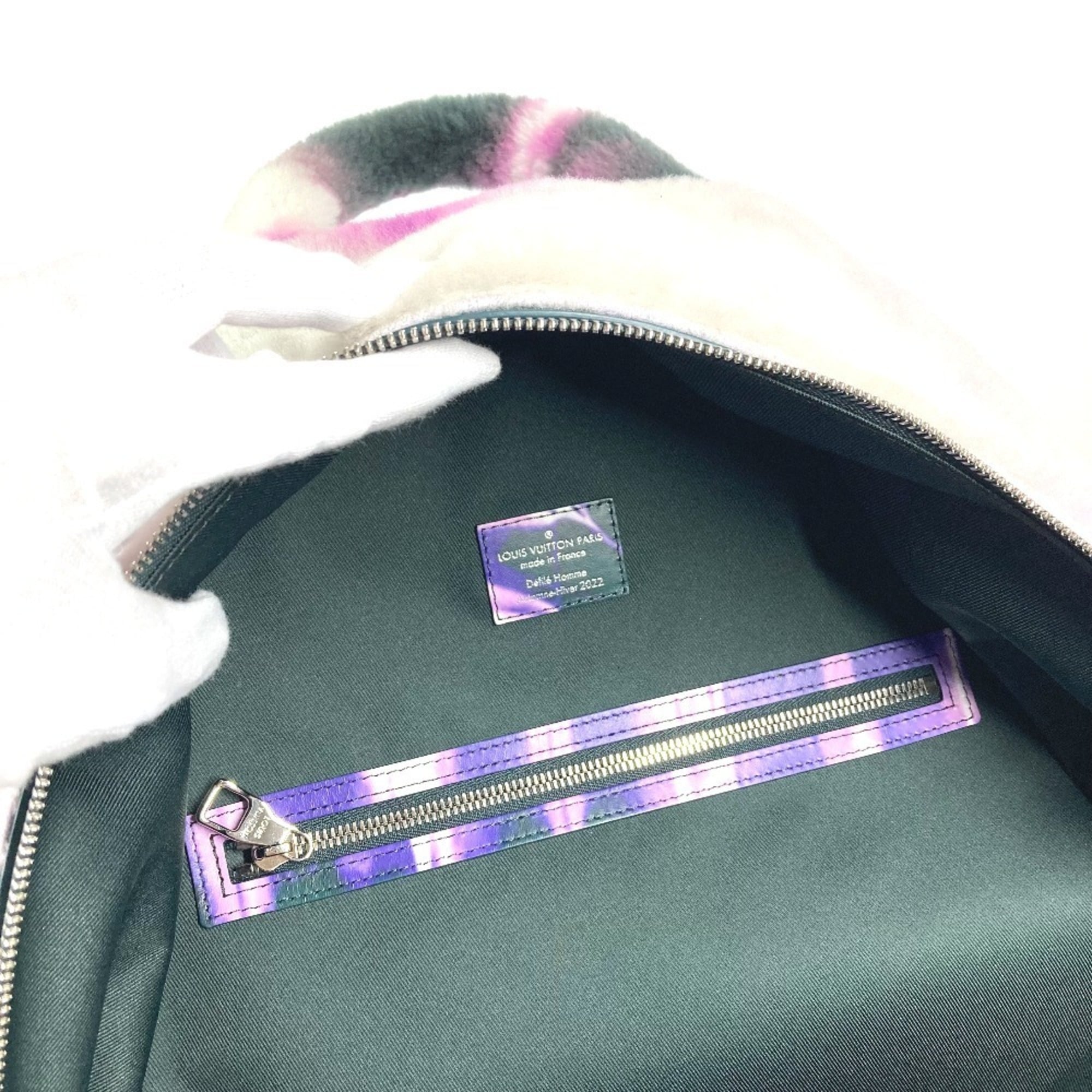 Louis Vuitton Black Purple White Fur Leather Backpack