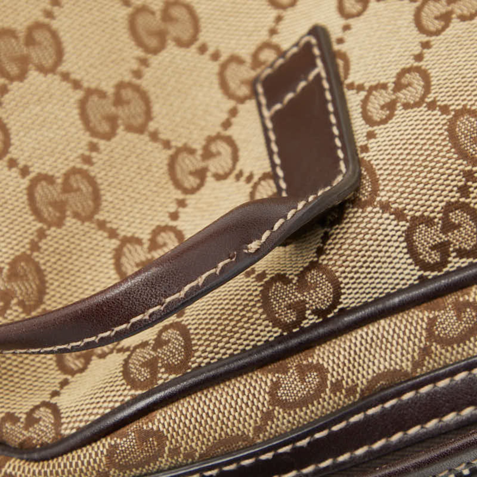 Gucci Beige Brown Gg Canvas Leather Handbag (Pre-Owned)