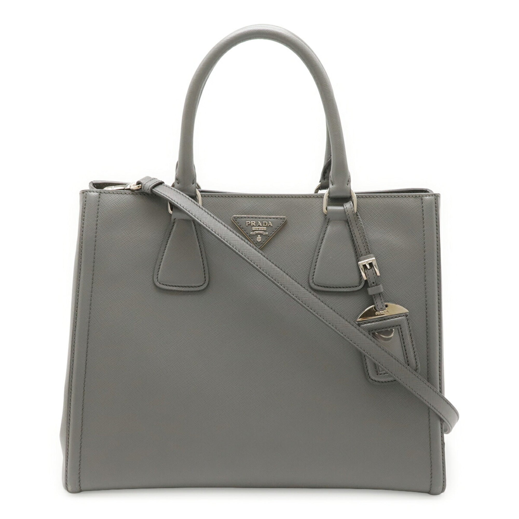 Prada Black Gray Leather Handbag Shoulder Bag