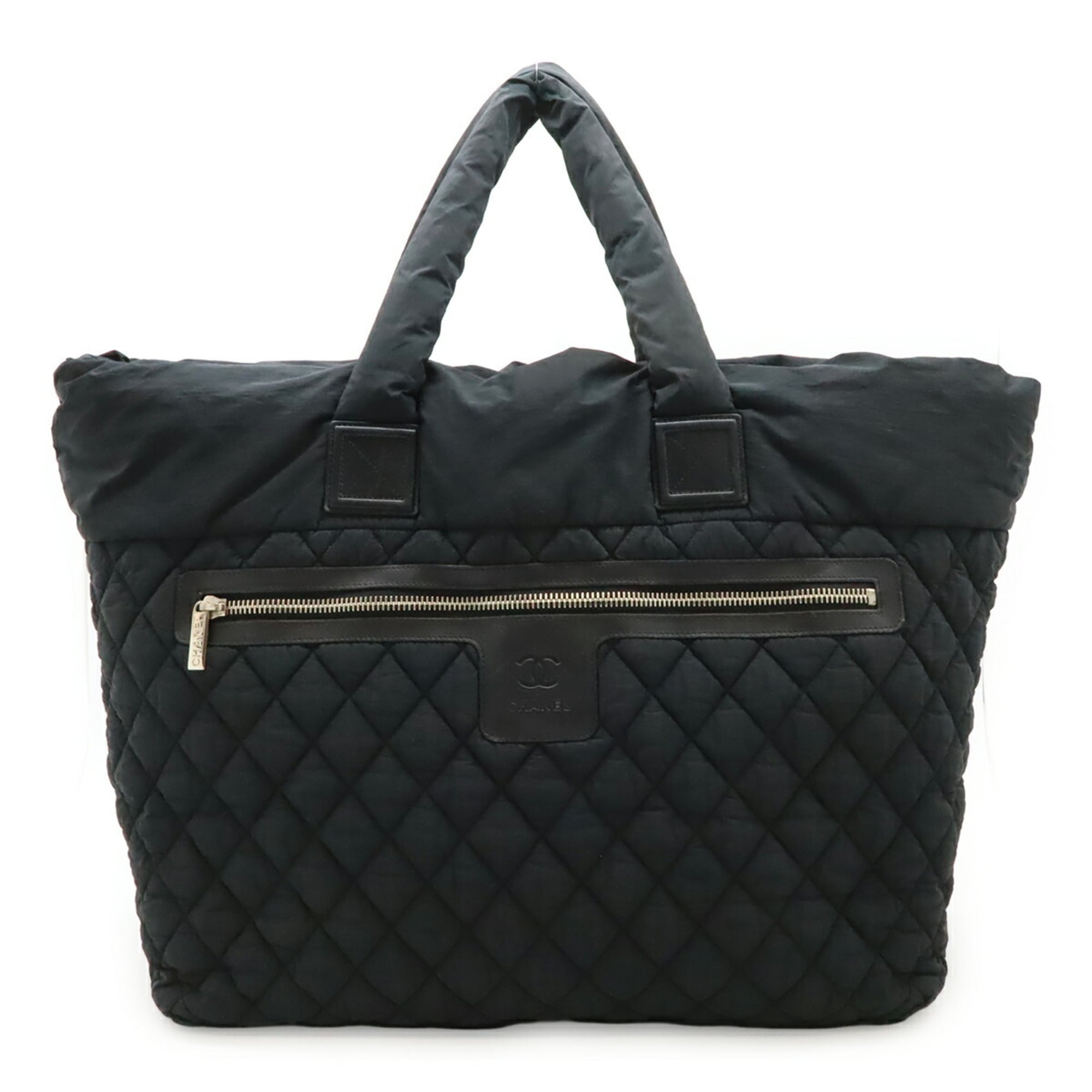 Chanel Black Nylon Leather Shoulder Bag Tote Bag