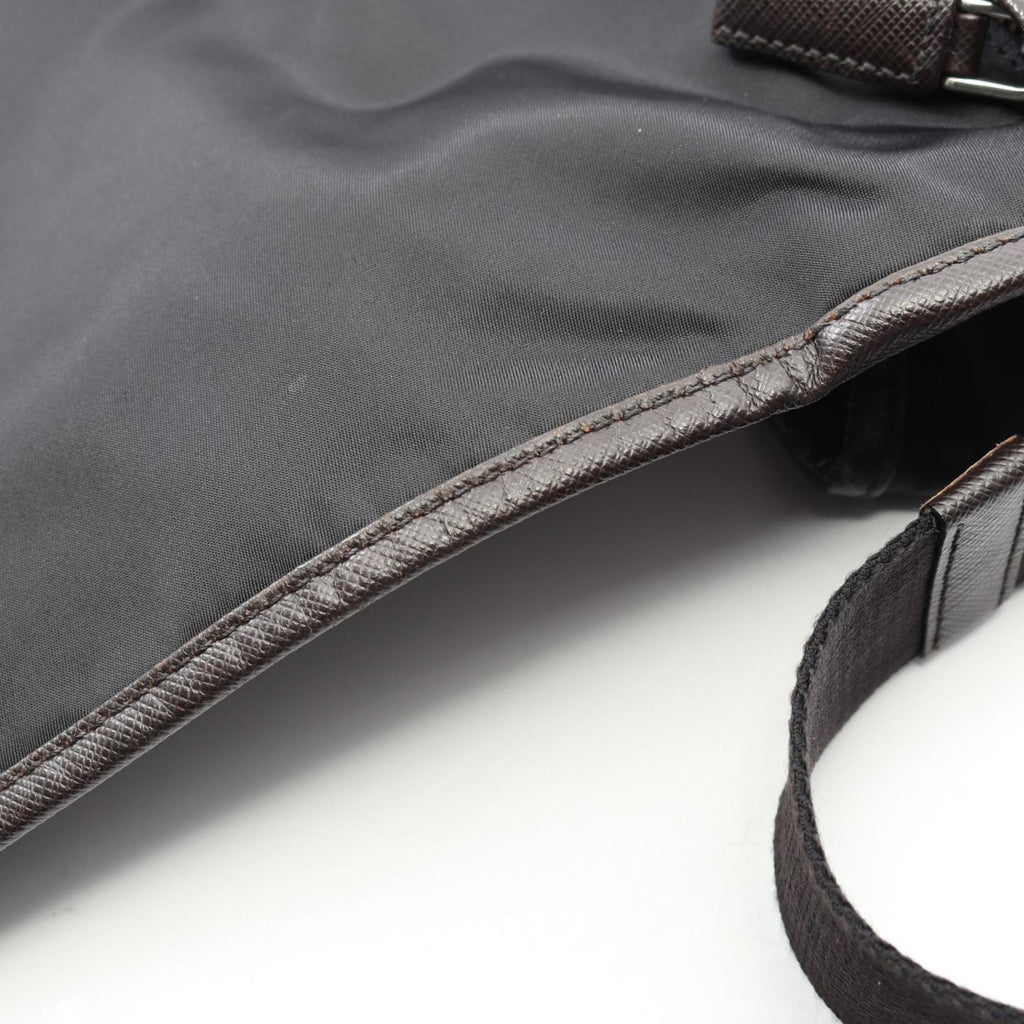 Prada Black Brown Nylon Leather Shoulder Bag