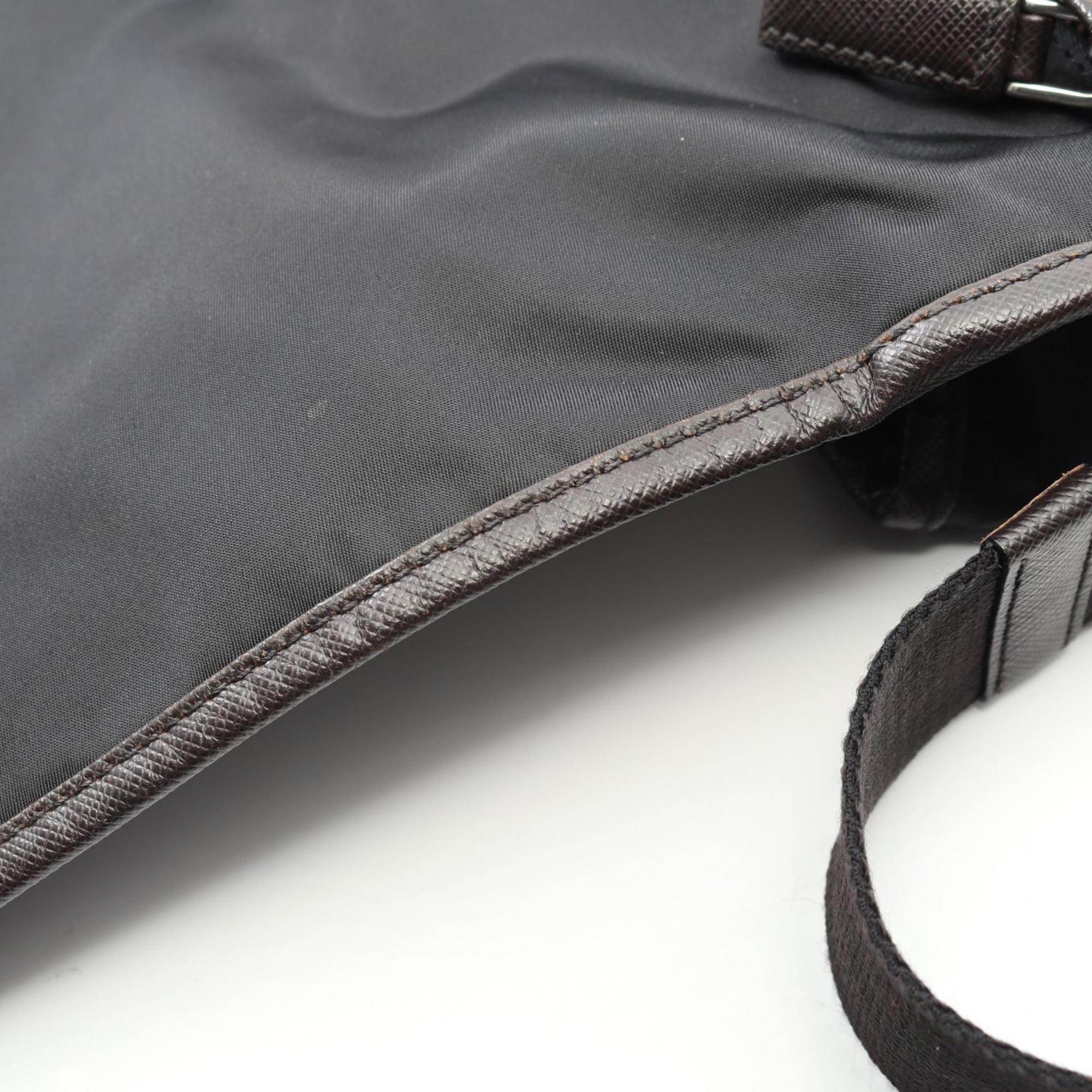 Prada Black Brown Nylon Leather Shoulder Bag