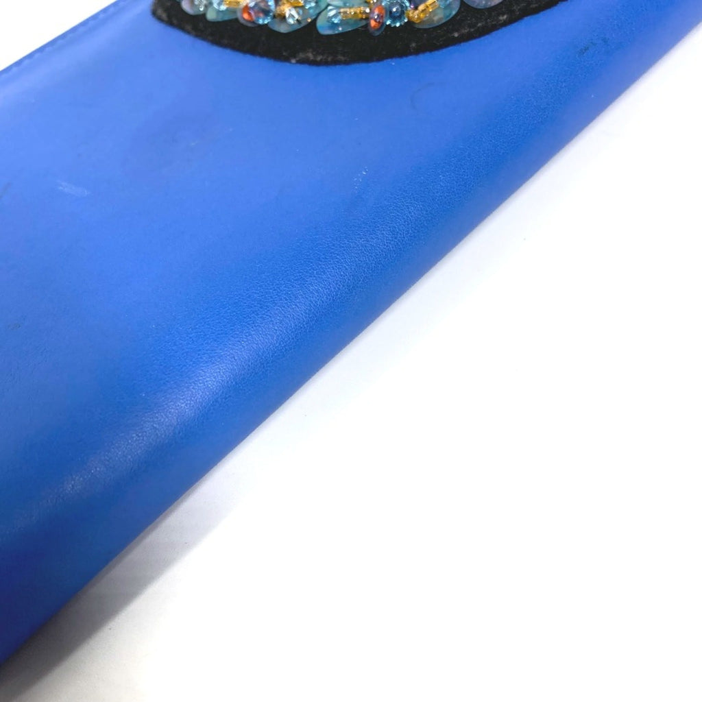 Christian Dior Blue Leather Long Wallet (Bi-Fold) (Pre-Owned)