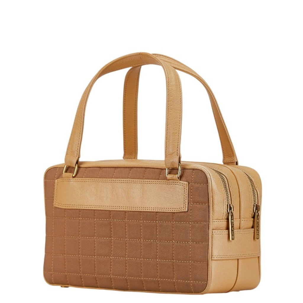 Chanel Beige Brown Canvas Leather Handbag