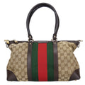 Gucci Beige Dark Brown Gg Canvas Handbag (Pre-Owned)