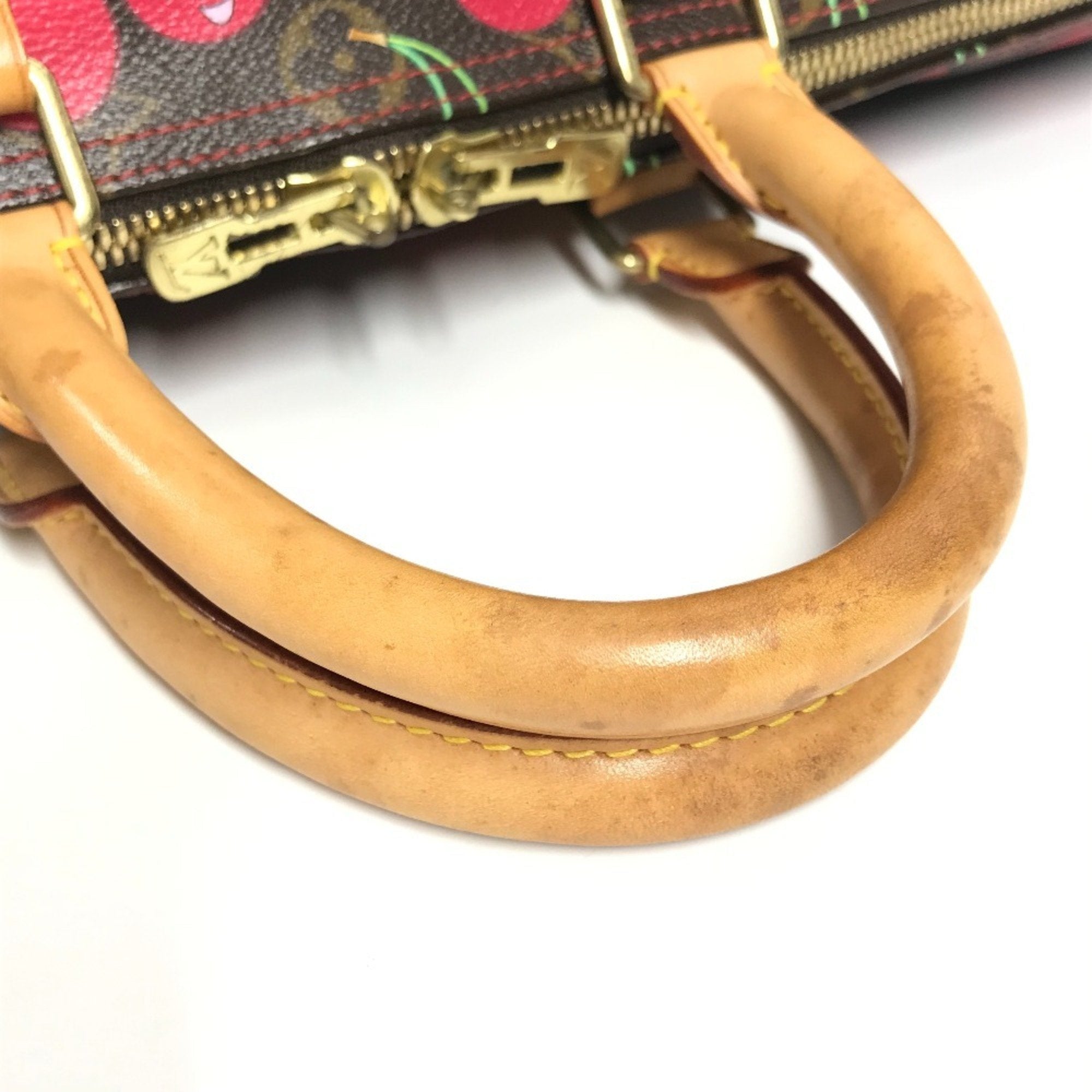 Louis Vuitton Brown Red Color Monogram Cherry Blossom Canvas Boston Bag
