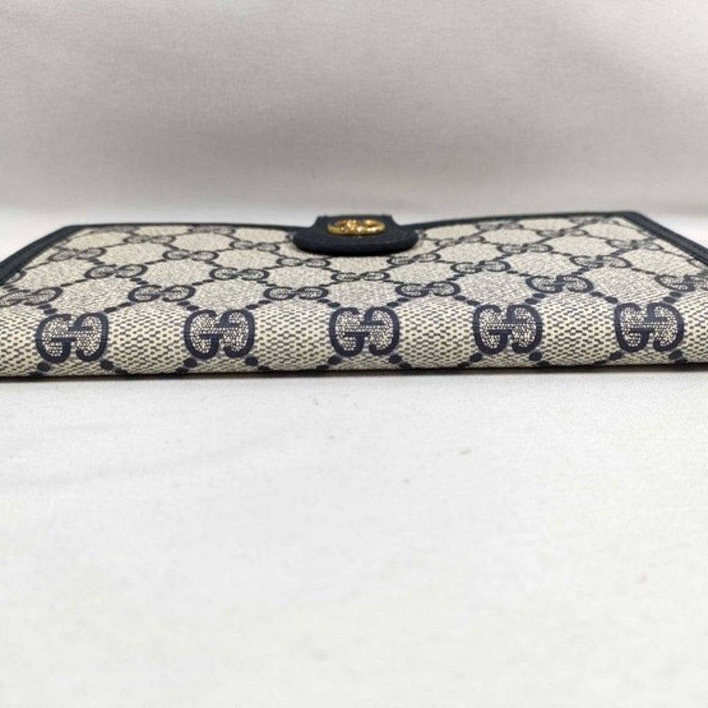 Gucci Gg Supreme Beige Navy Pvc Leather Long Wallet (Bi-Fold) (Pre-Owned)
