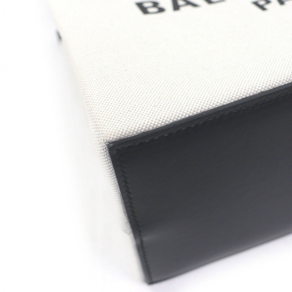 Balenciaga Black Light Beige Canvas Leather Handbag Tote
