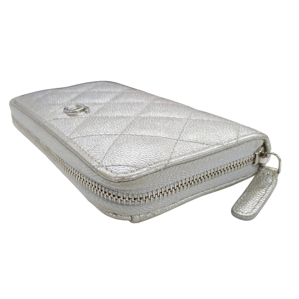 Chanel Silver Grained Calfskin Chain/Shoulder Wallet