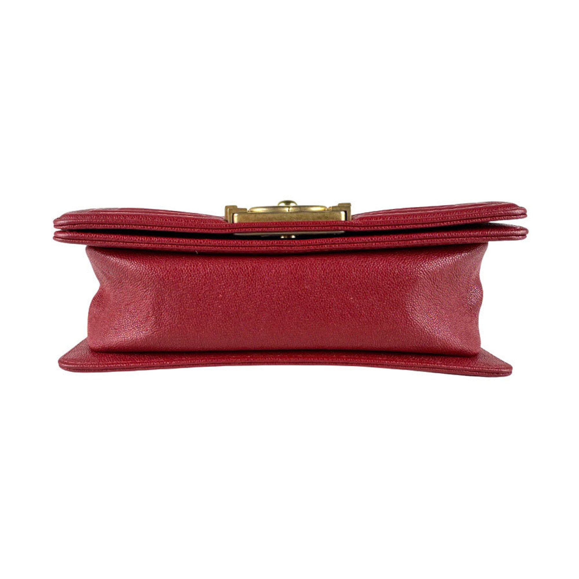 Chanel Gold Red Color Grained Calfskin Metal Shoulder Bag