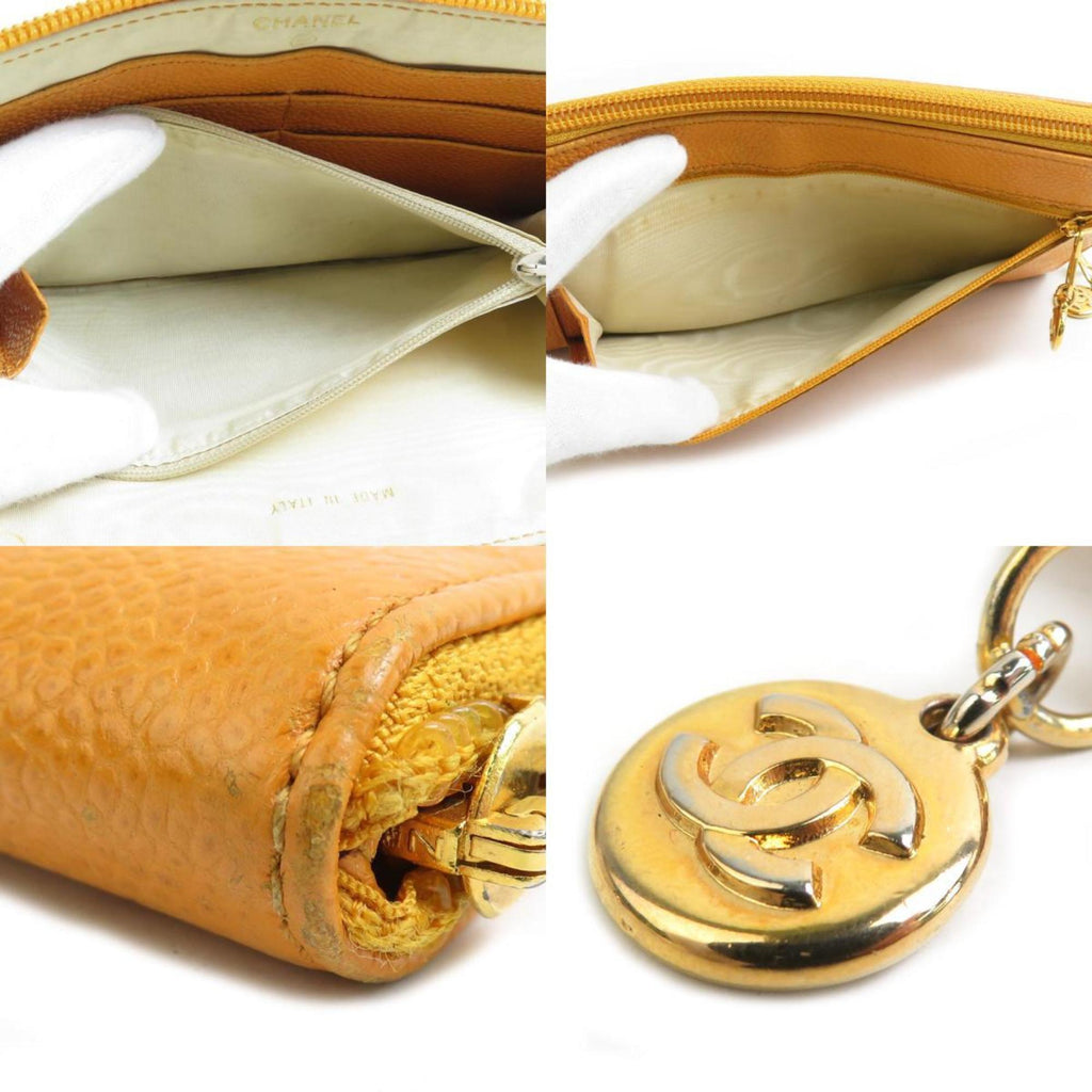 Chanel Orange Grained Calfskin Long Wallet (Bi-Fold)