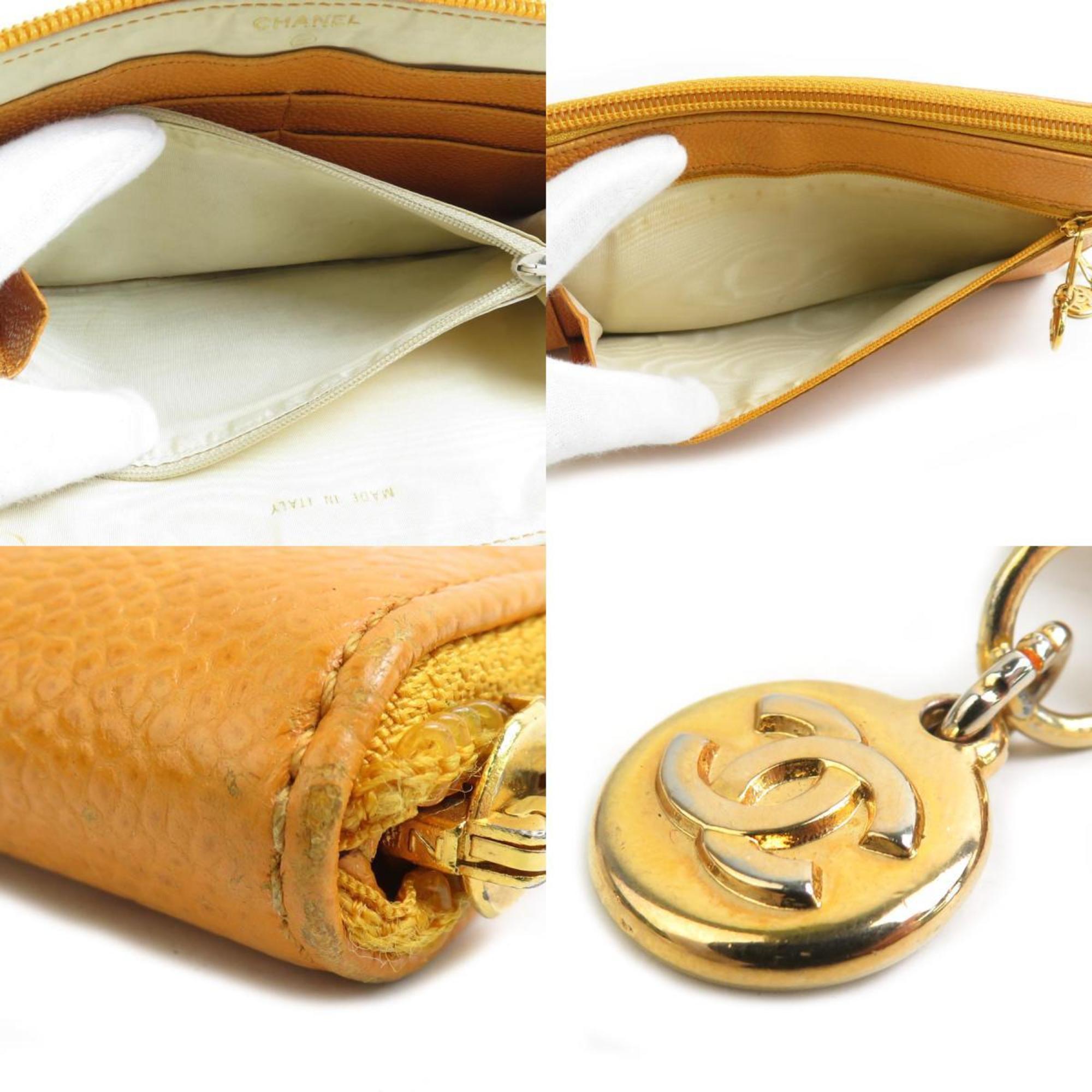 Chanel Orange Grained Calfskin Long Wallet (Bi-Fold)