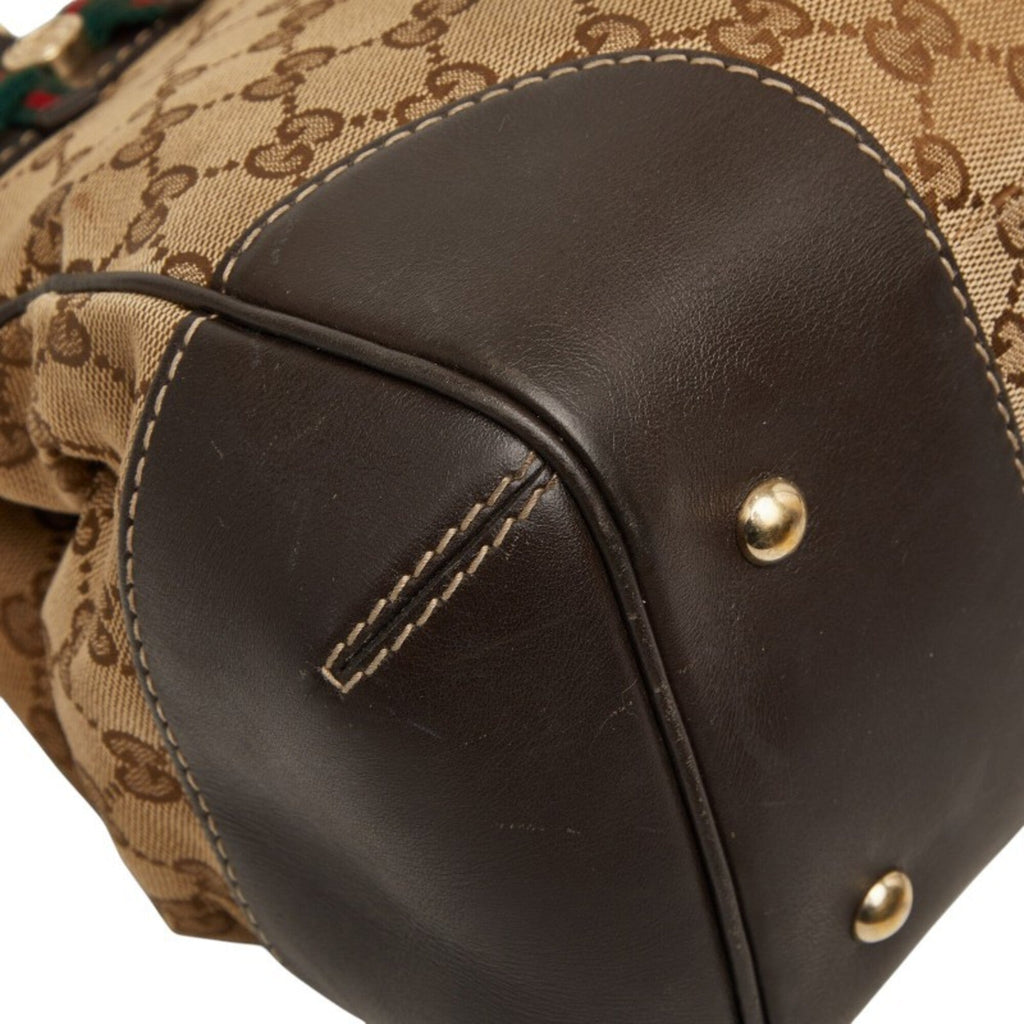 Gucci Beige Leather Canvas Handbag Tote Bag (Pre-Owned)