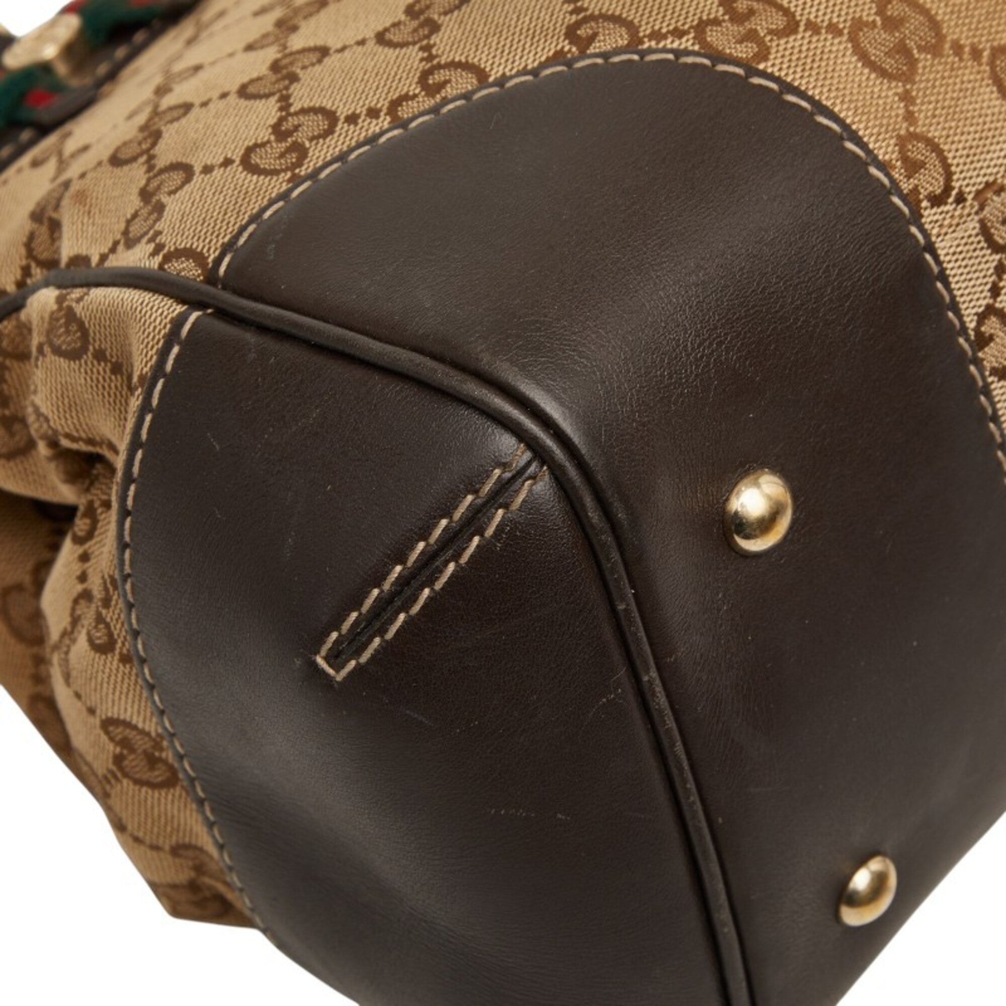 Gucci Beige Leather Canvas Handbag Tote Bag (Pre-Owned)