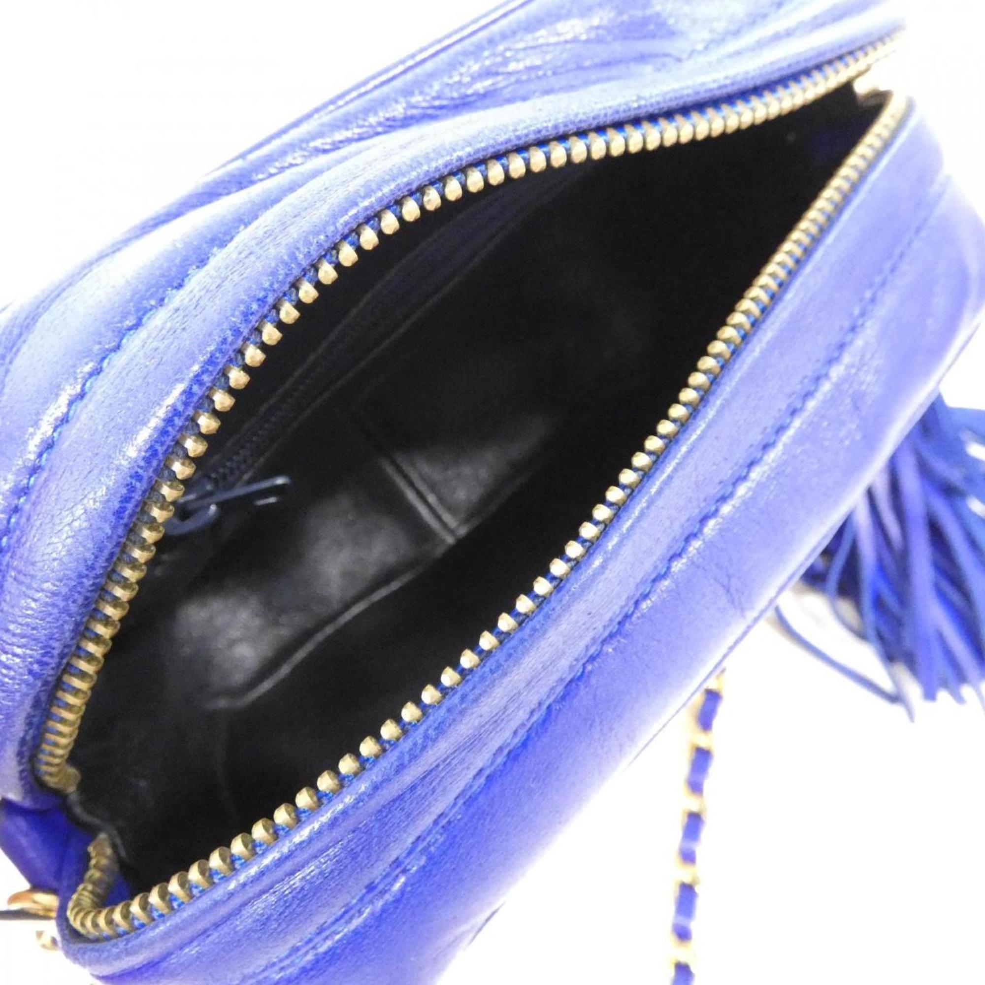 Chanel Blue Multi-Color Satin Leather Shoulder Bag
