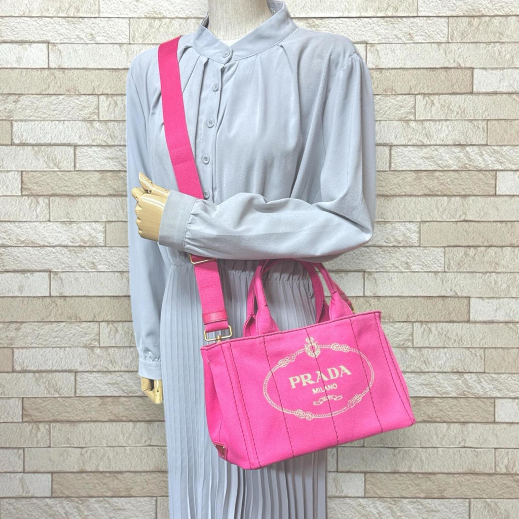 Prada Peonia Pink Canvas Shoulder Bag