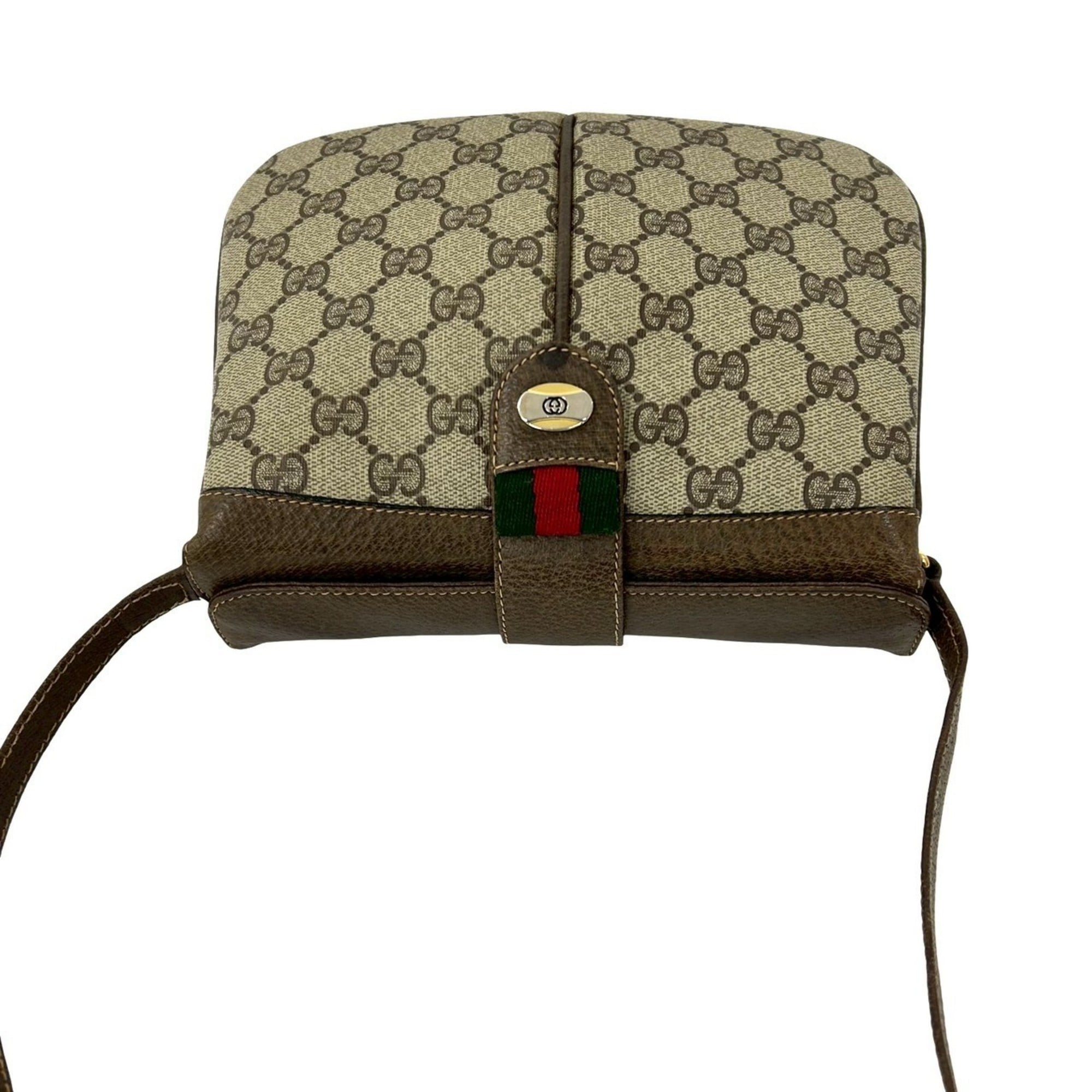 Gucci Brown Green Red Color Leather Pvc Shoulder Bag (Pre-Owned)