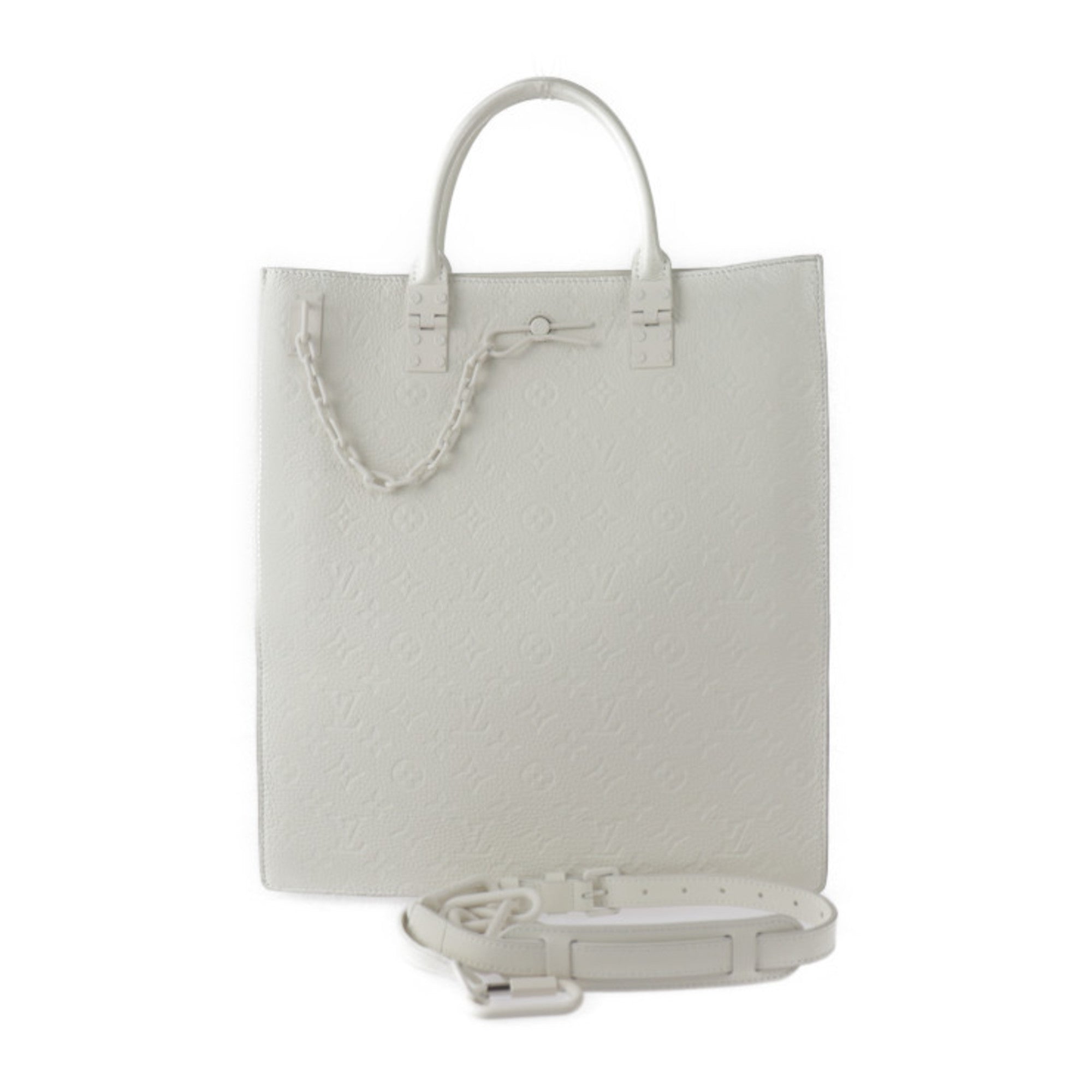 Louis Vuitton White Leather Handbag Shoulder Bag Tote Bag
